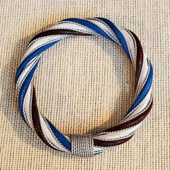 Twisted Rattan Bangle Bracelet Blue White Burgundy - Picture 1 of 6